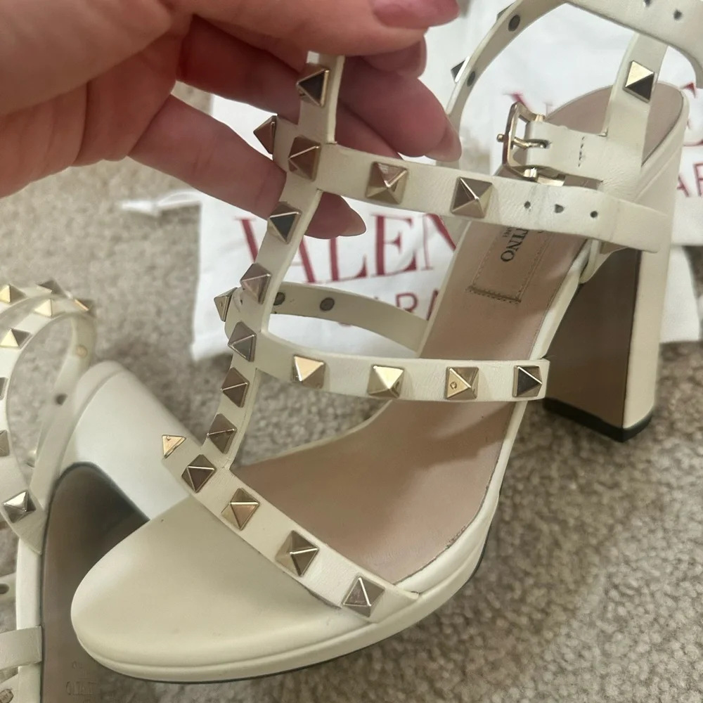 Valentino Cream Rockstud Strappy High Heel Sandals - Picture 3 of 10